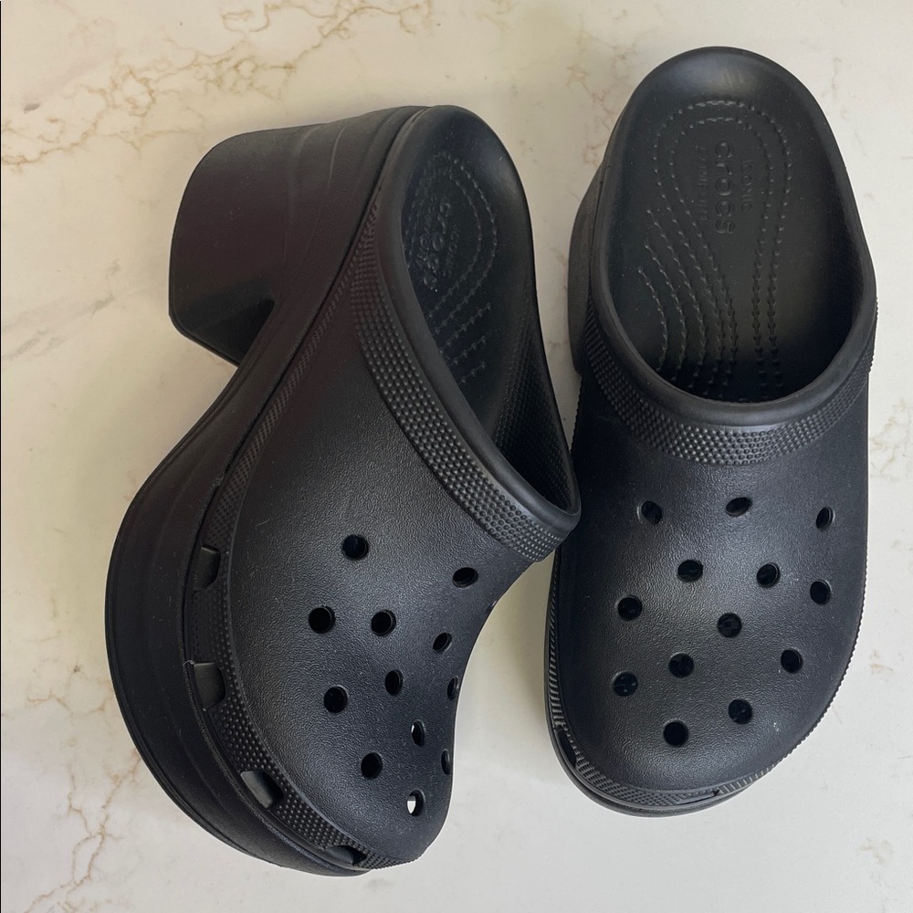 CROCS Black Platform Wedge Clogs - image 1